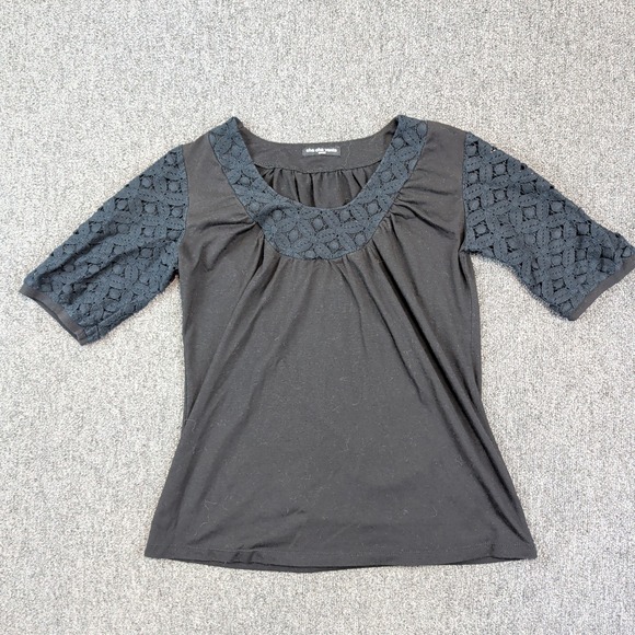 Cha Cha Vente Y2K Crochet Lace Sleeve Blouse Small Black Romantic Coquette Top — photo 2